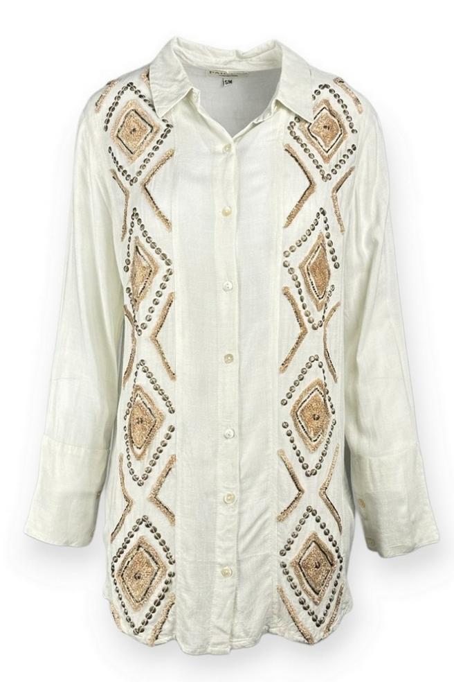 camicia donna ricami paillettes avorio 