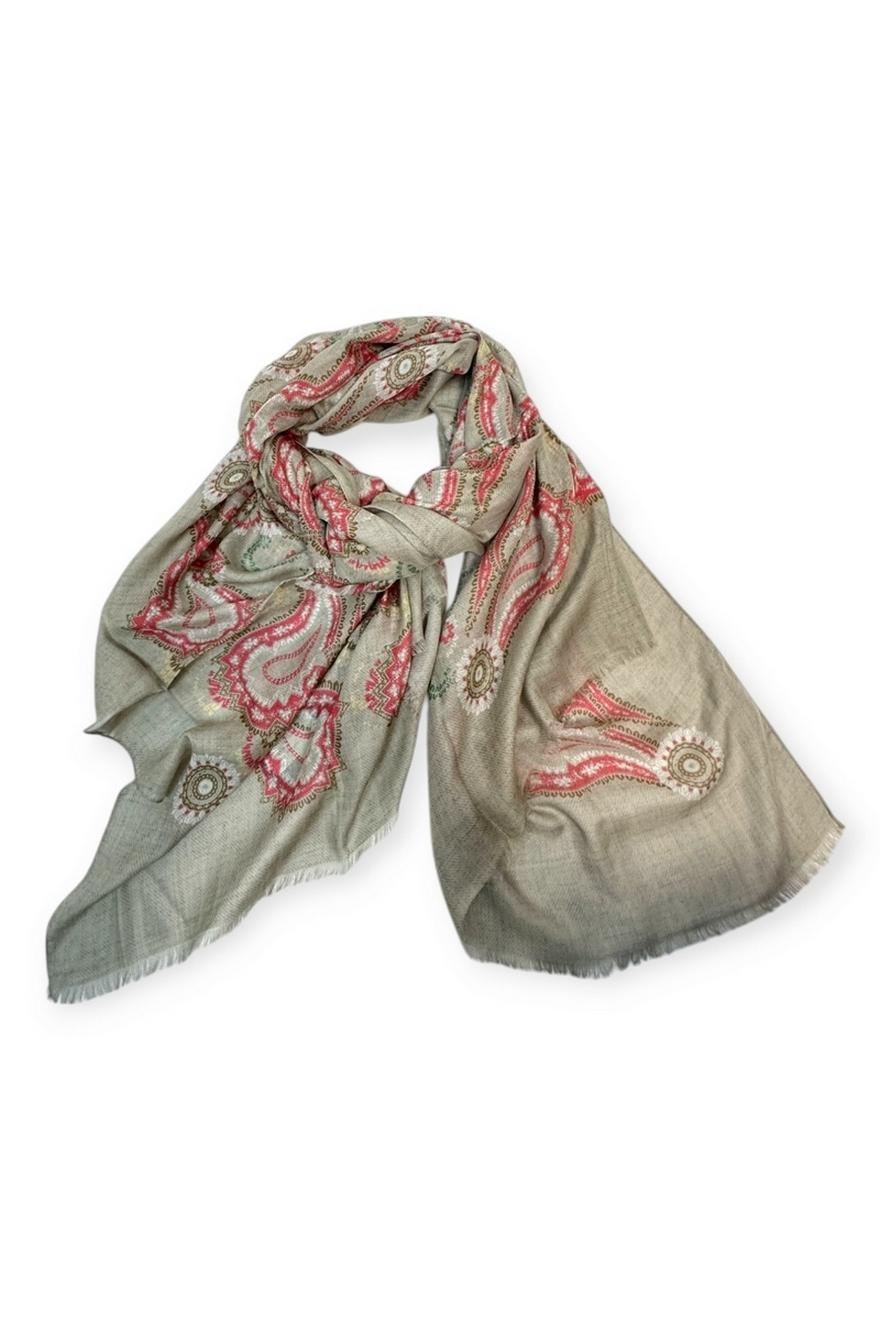 sciarpa donna fantasia paisley beige e rosa 