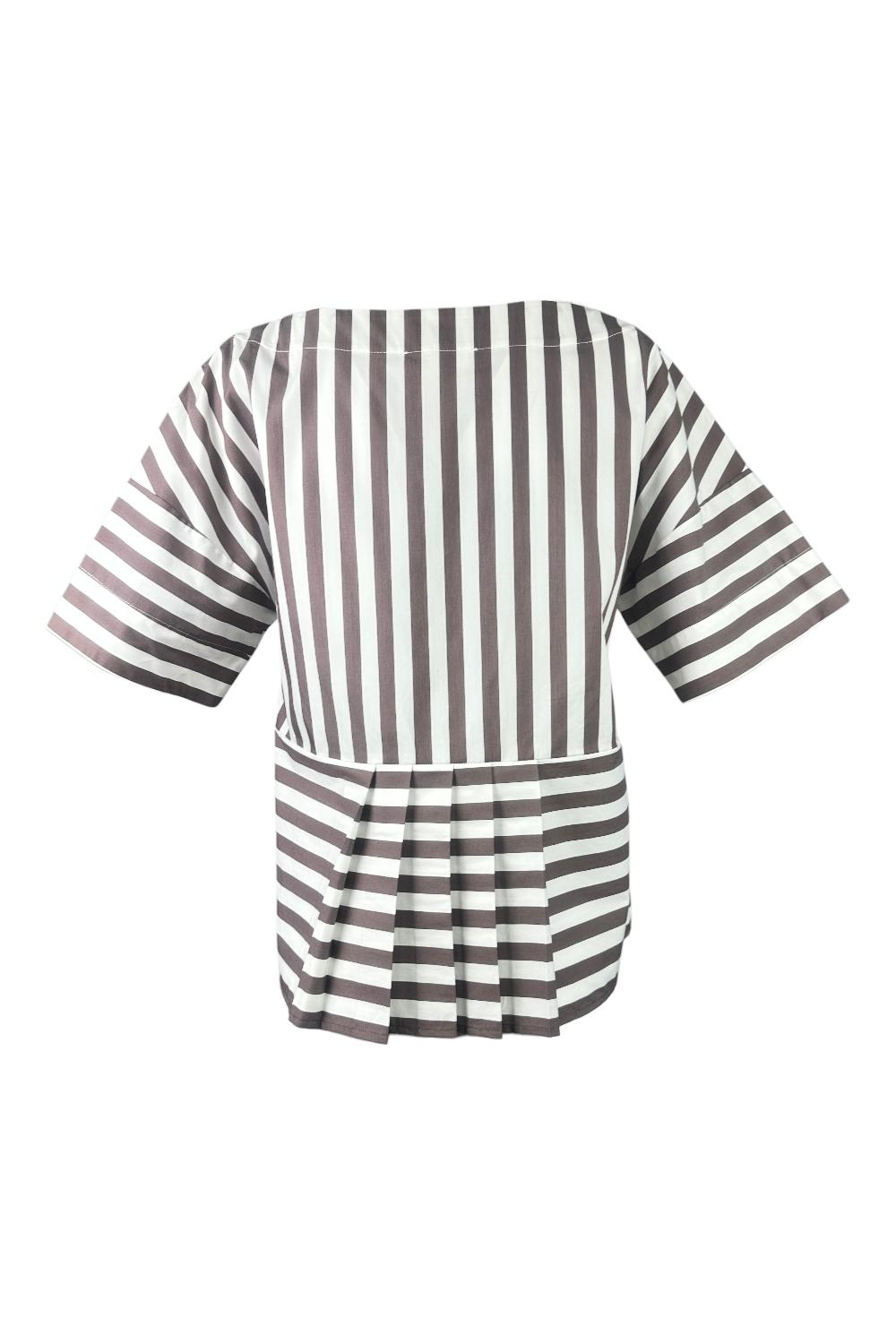 camicia donna a righe a scatola bianco e marrone 