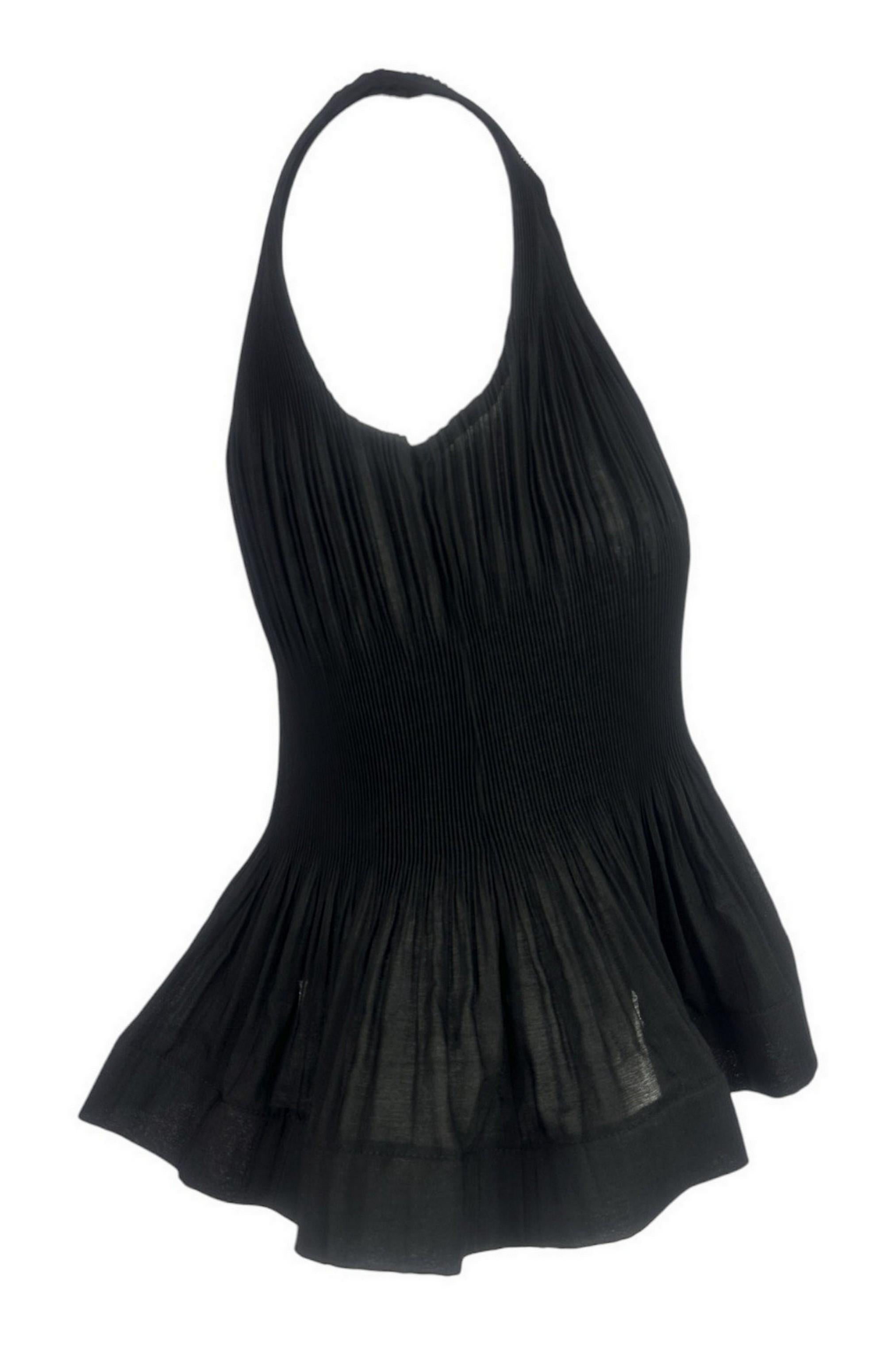 top donna con plisset e balze nero 