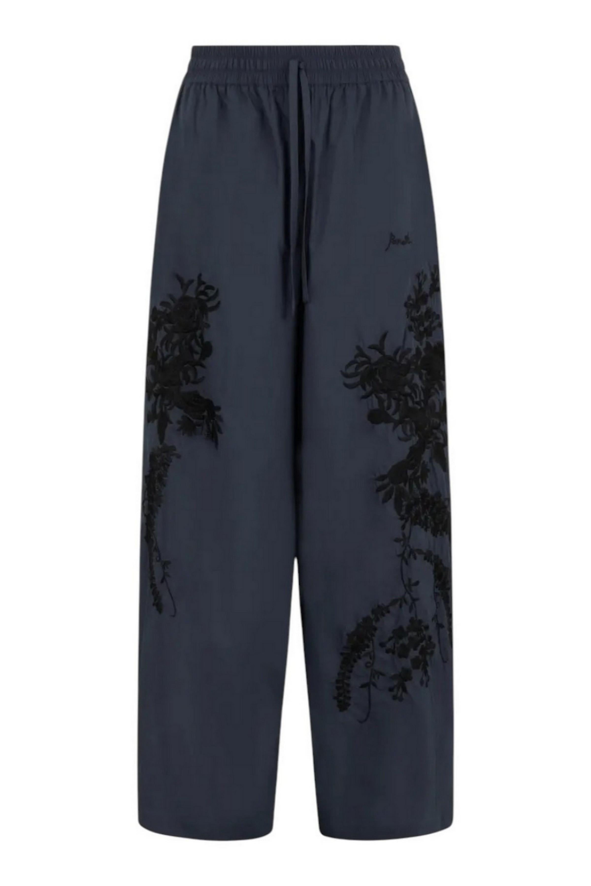 pantalone donna in nylon ricamato blu e nero 