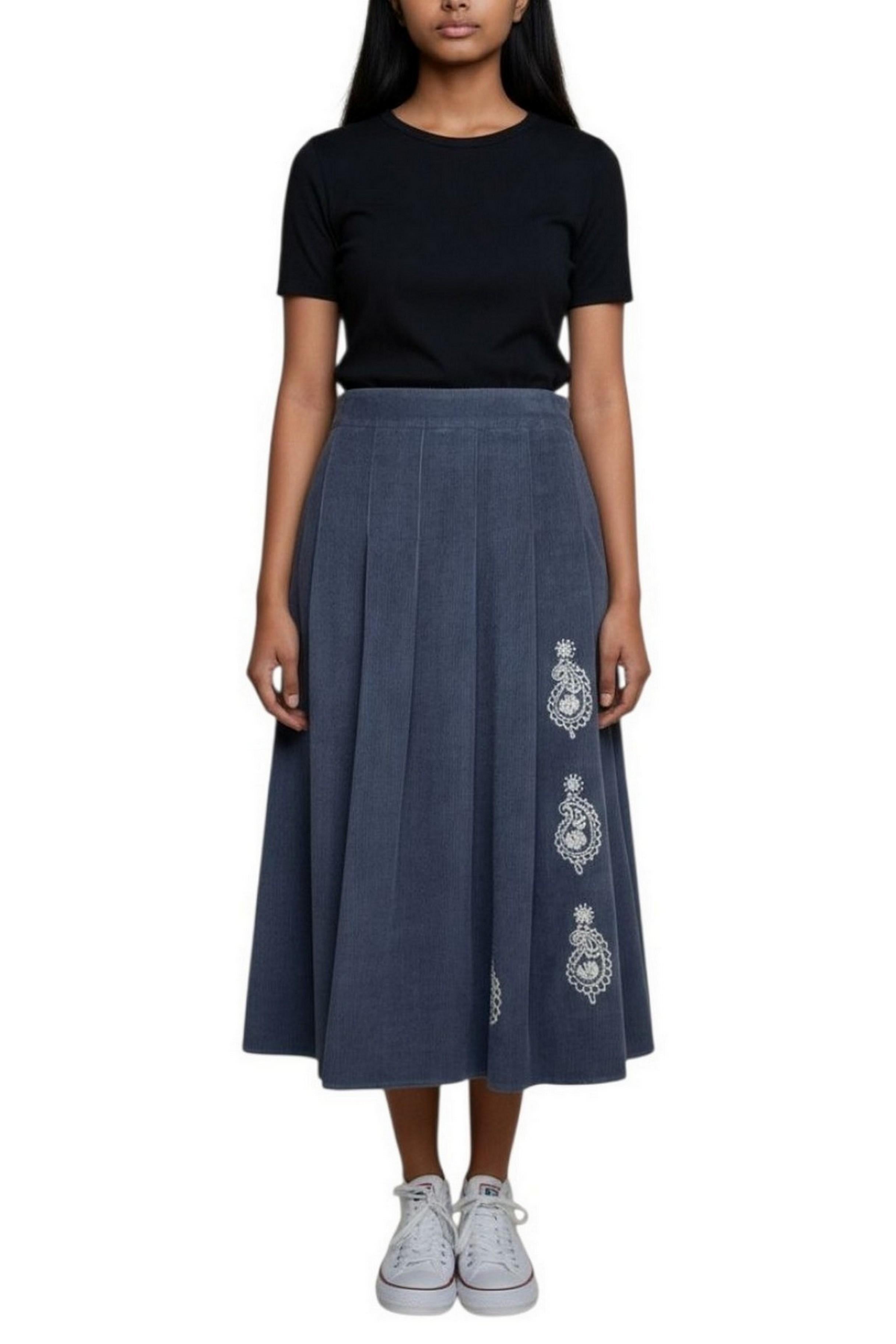 gonna donna lunga in velluto blu 