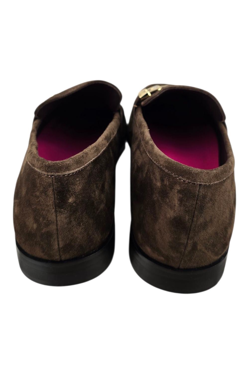 mocassino donna in camoscio marrone con staffa 