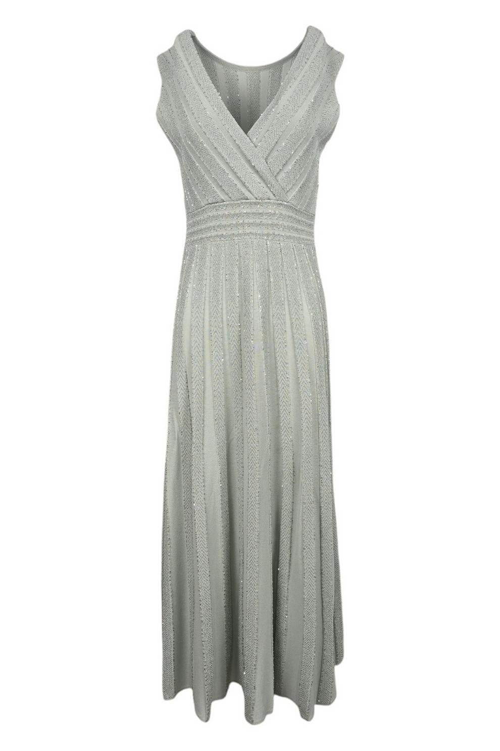 Abito donna salvia in maglia con paillettes 