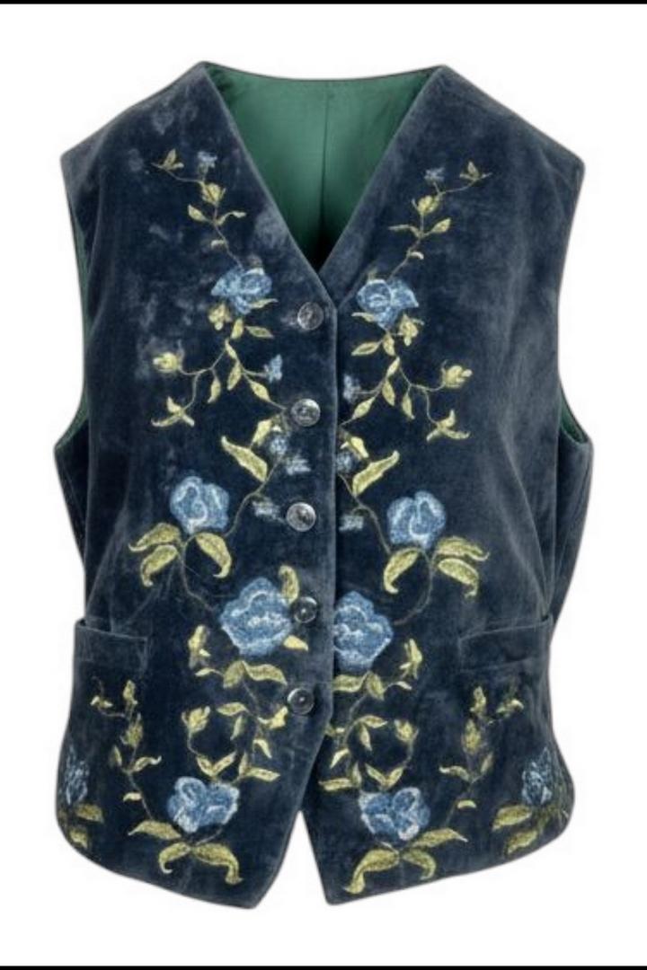 gilet donna in velluto blu con ricami 