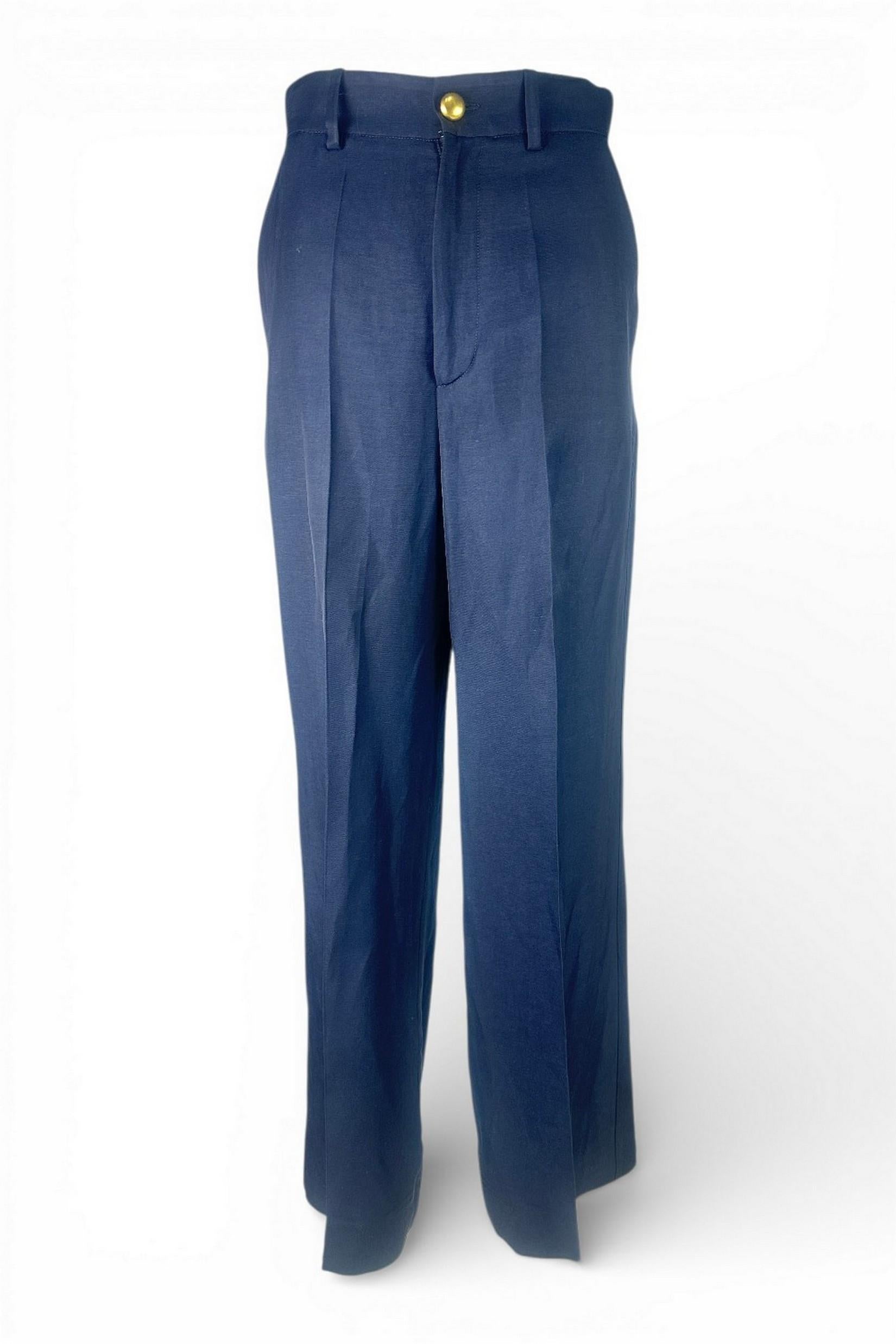 pantalone donna in lino e viscosa blu 