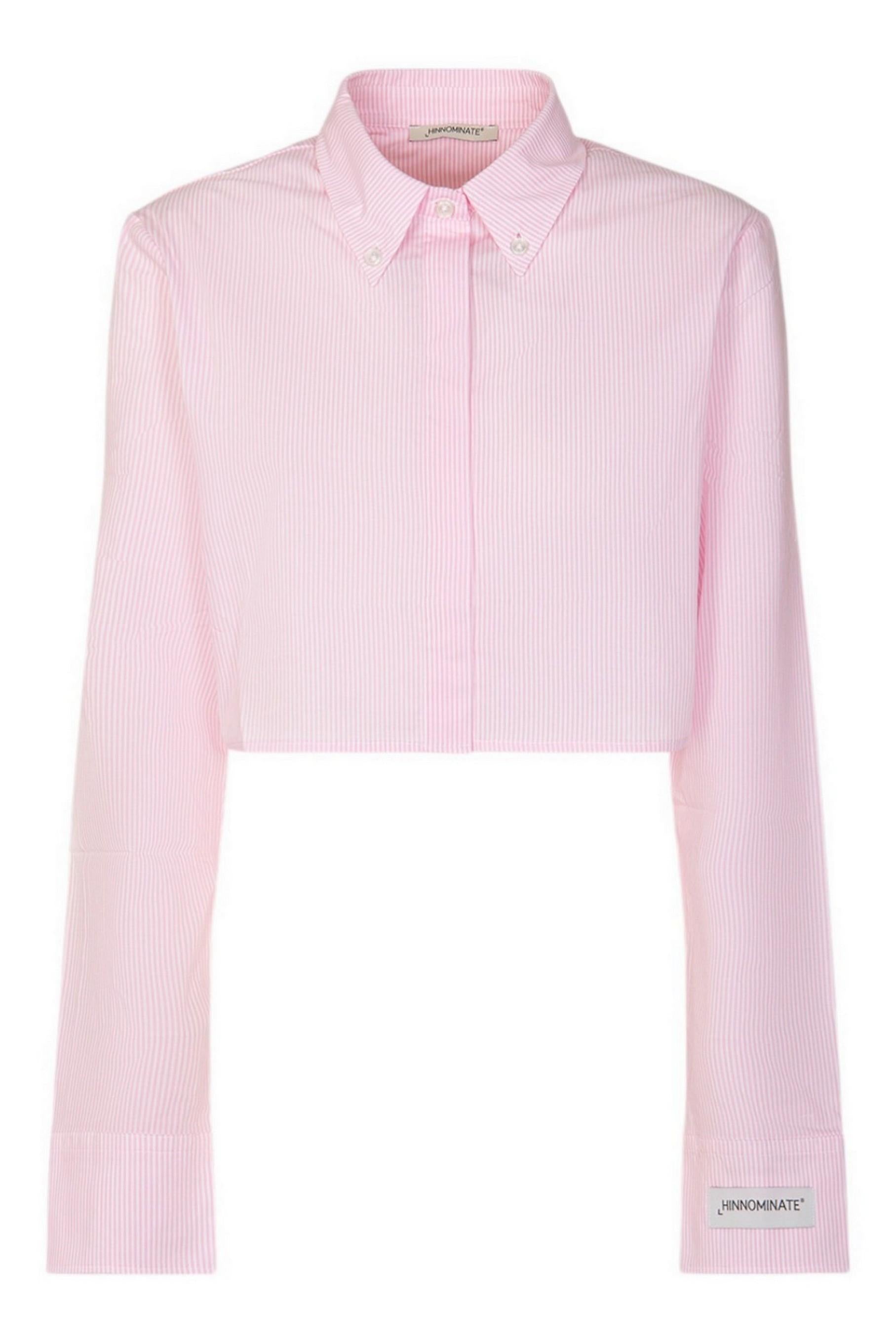 camicia donna cropped a righe bianco/ rosa 