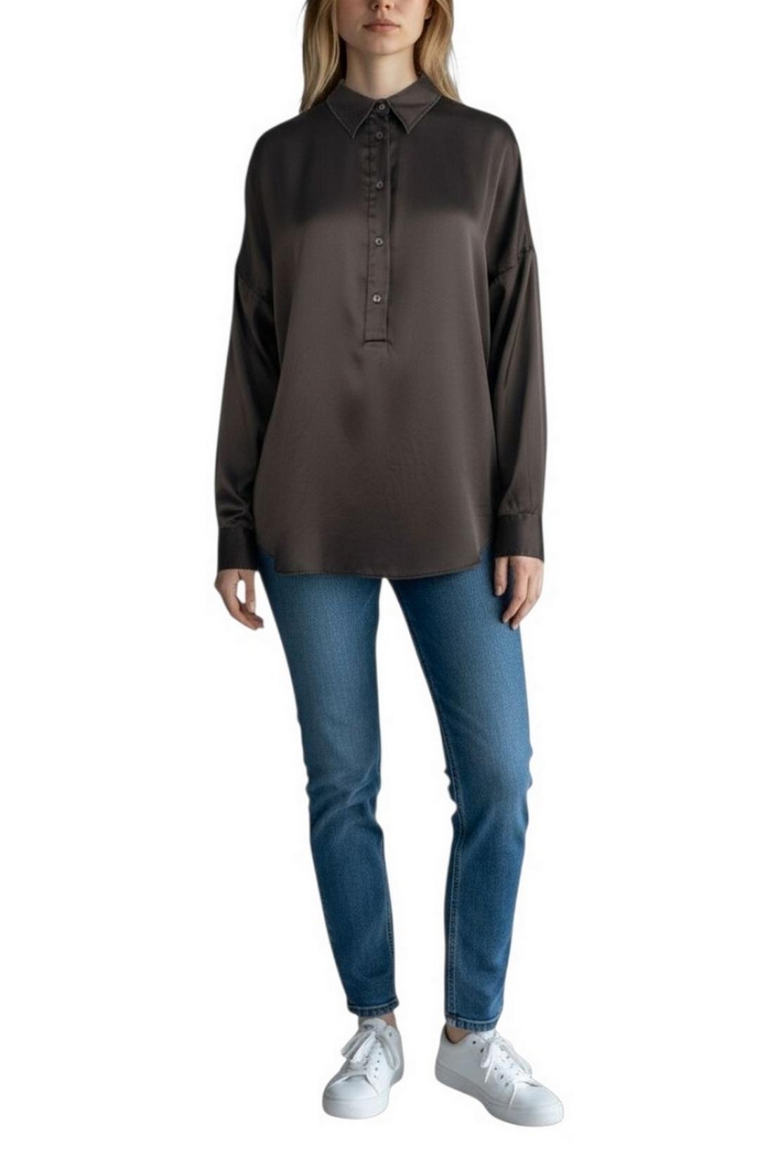 camicia donna over in seta marrone 