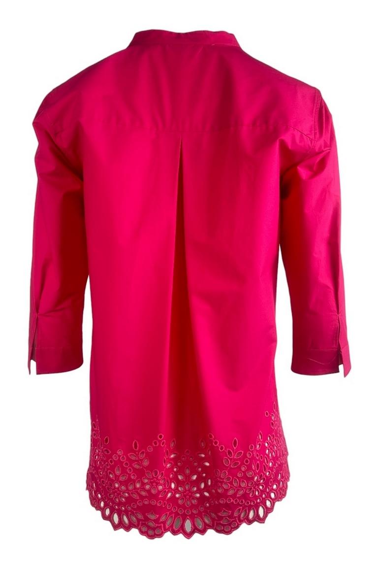 camicia donna con bordo in sangallo fucsia<BR/> 