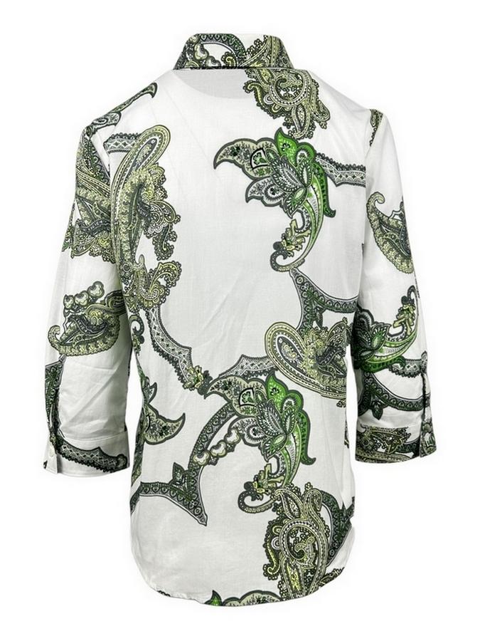 camicia donna fantasia cachemire bianca e militare 