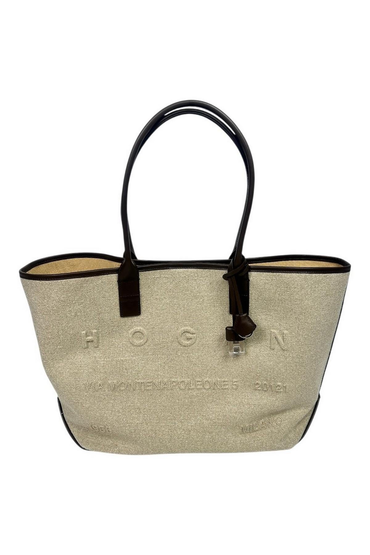 borsa donna in canvas beige e marrone 
