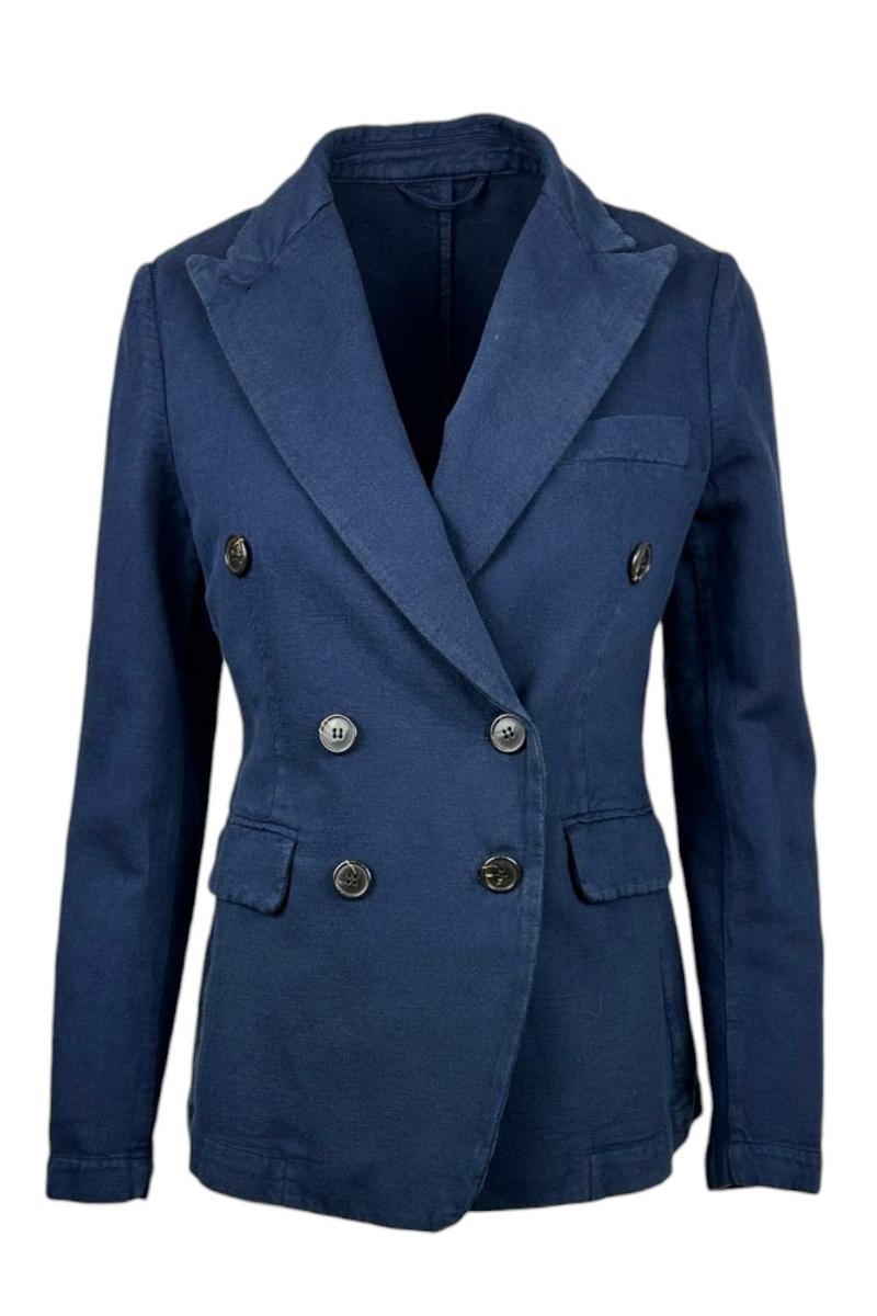 giacca donna doppiopetto in canvas blu 