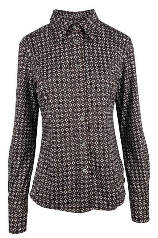 camicia donna skin like fantasia  cravatta marrone e nera 