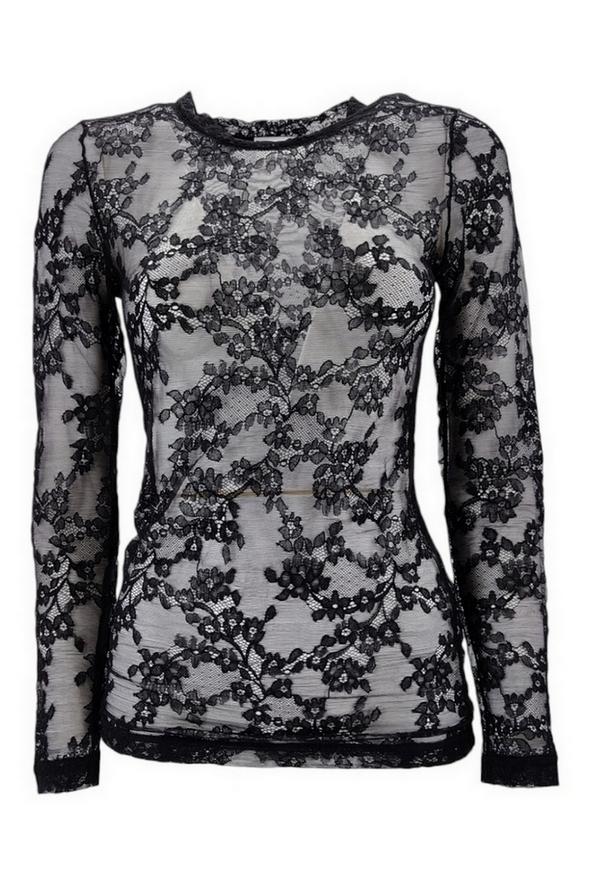 T-shirt donna in pizzo stretch nero 