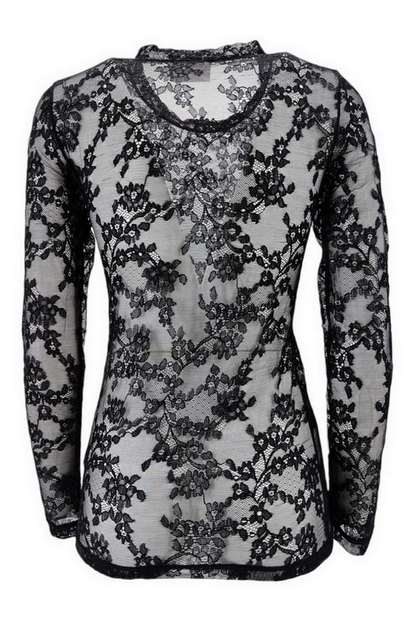 T-shirt donna in pizzo stretch nero 
