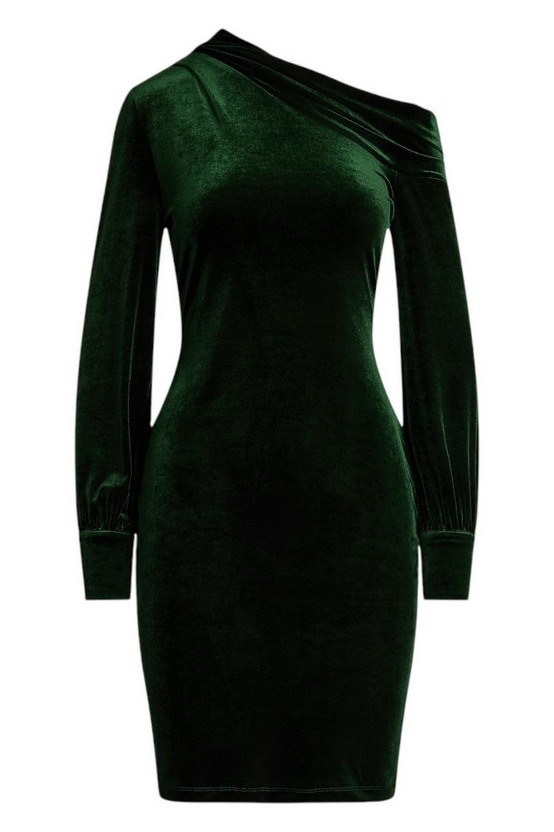 abito donna monospalla in velluto verde 