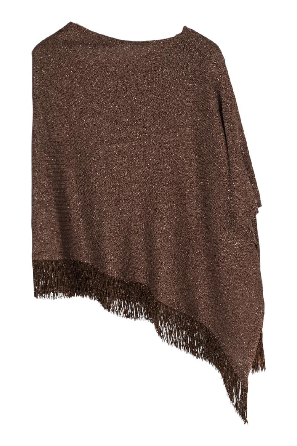 poncho donna con frange bronzo 