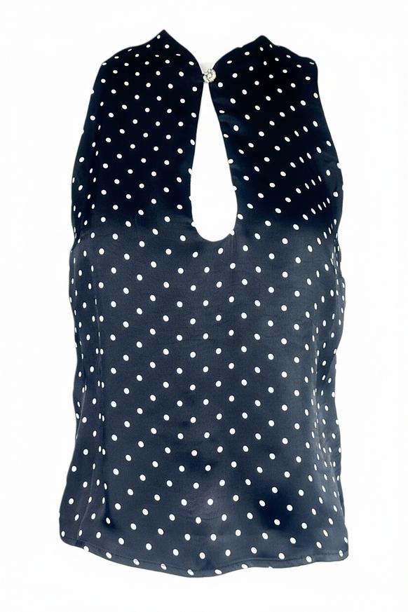 top donna a pois in raso neroi e  bianco 