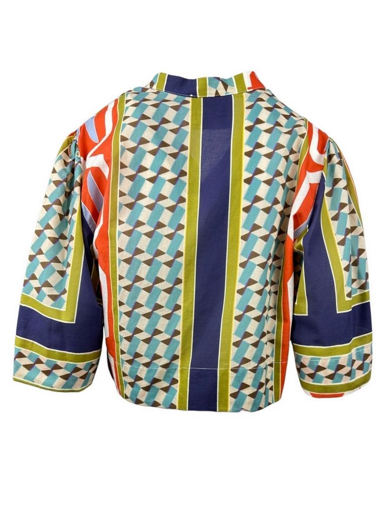 camicia donna corta fantasia atzeca rosso e multicolor 