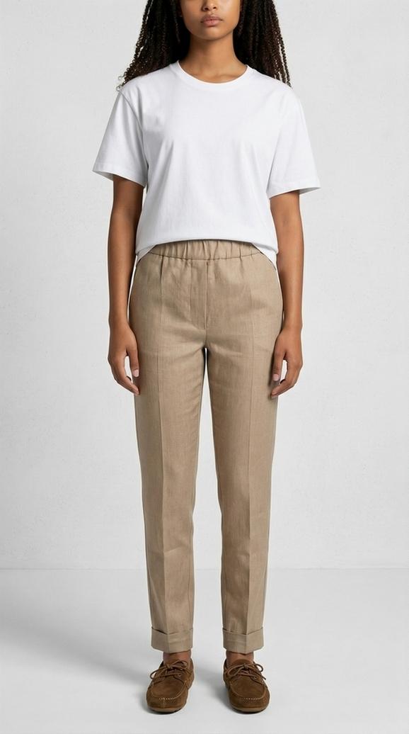 pantalone donna in lino castagna 