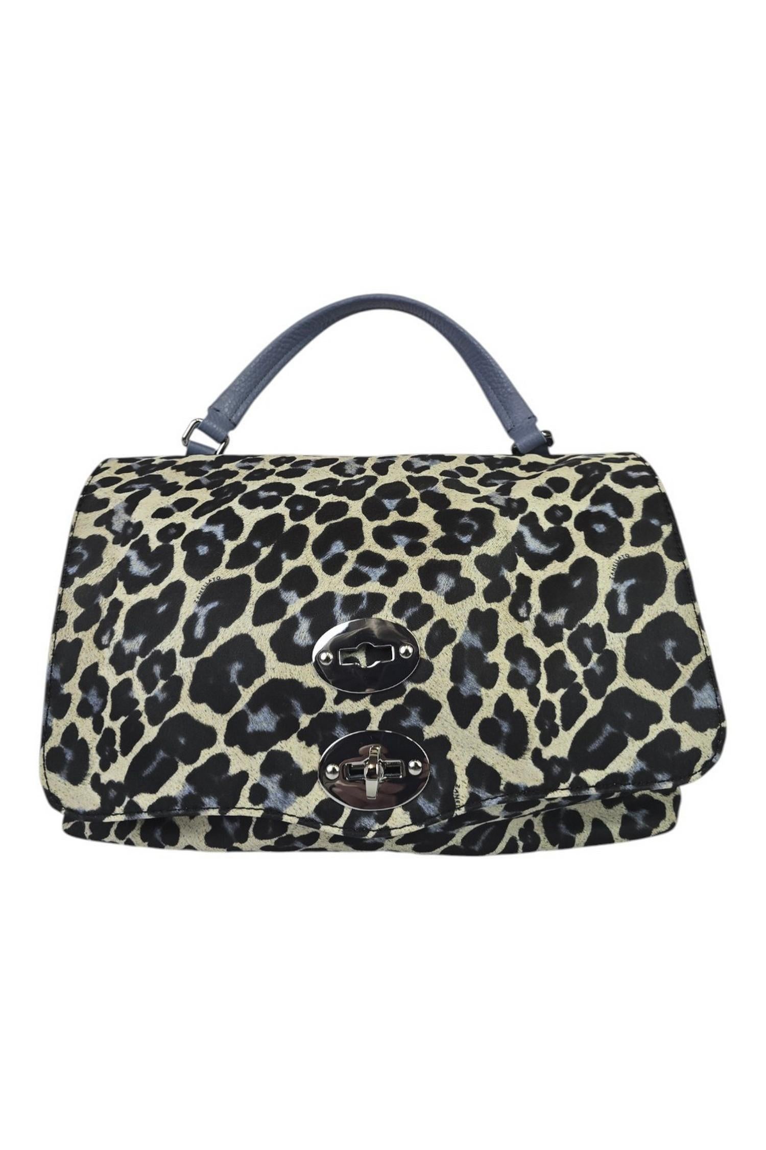 borsa donna postina small in nylon maculato azzurro e beige 