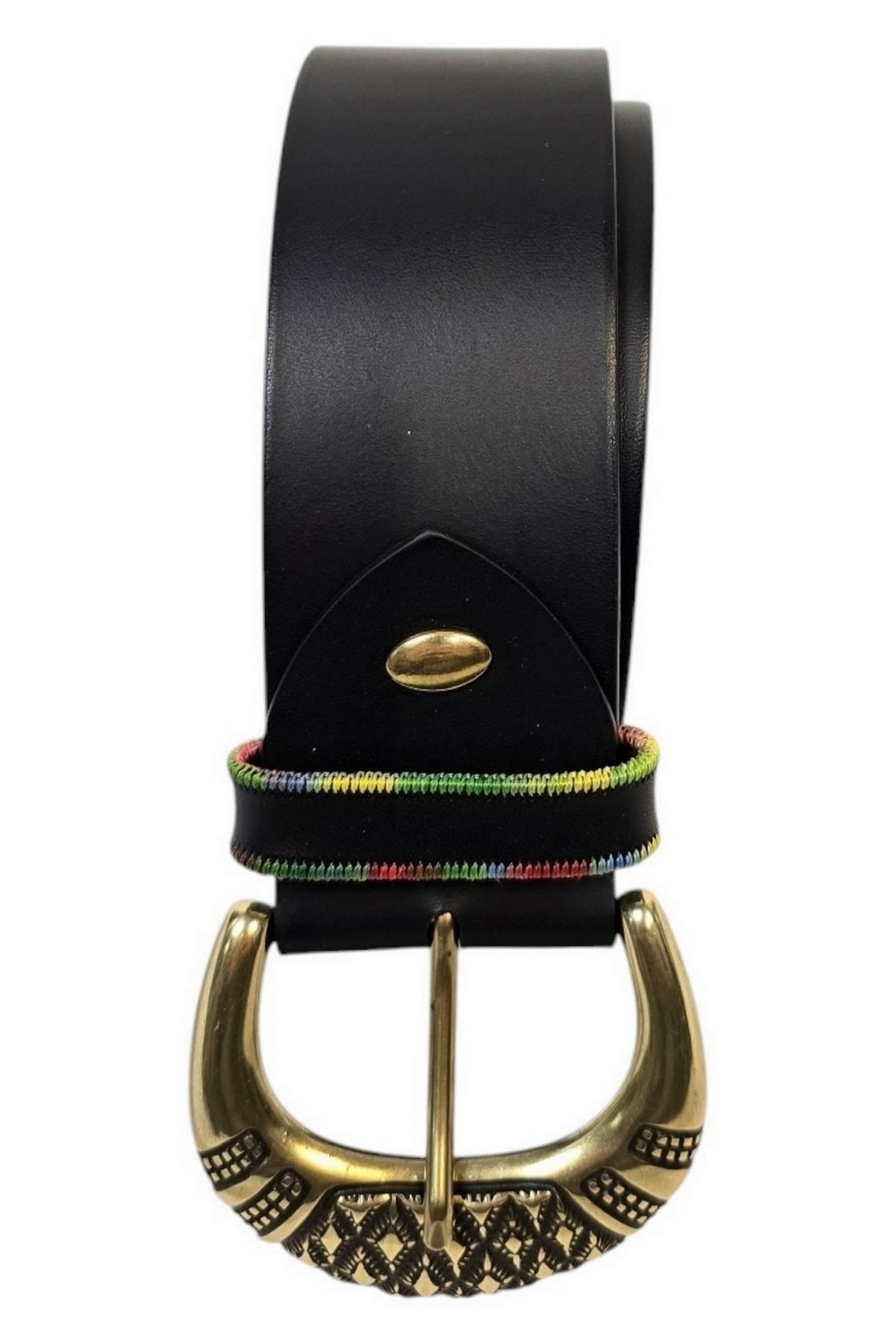 cintura donna alta nero con passante multicolor 