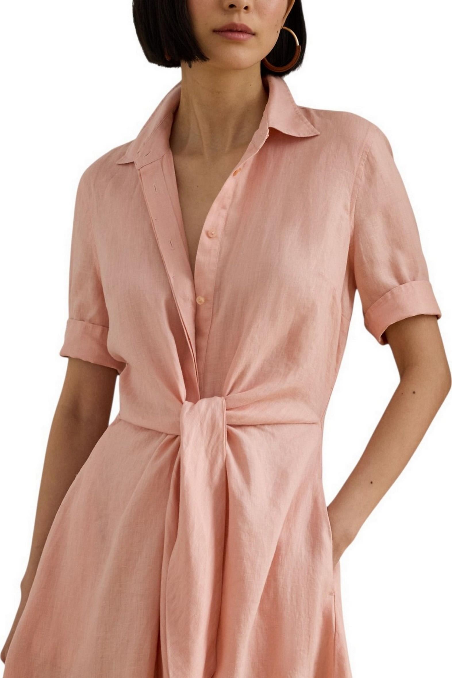 chemisier donna in lino con nodo rosa 