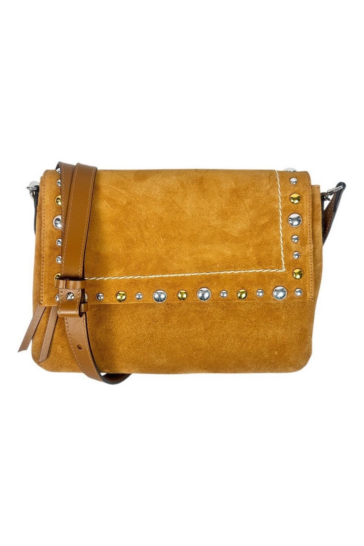 borsa donna elisa in camoscio borchiato cuoio 