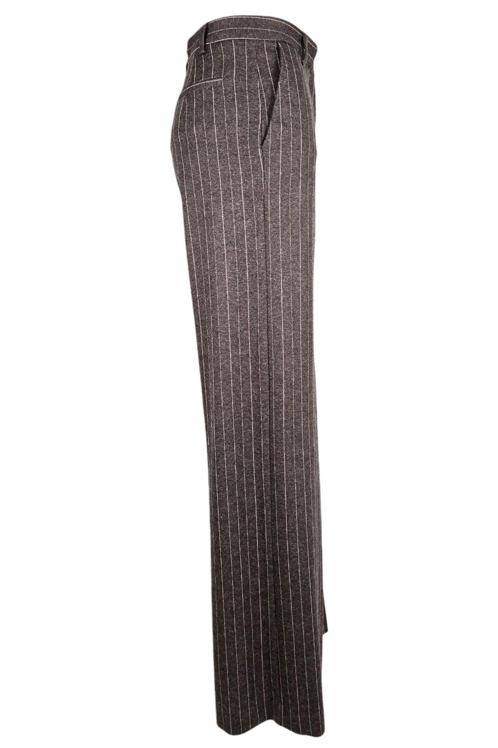 pantalone donna largo gessato marrone e rosa 