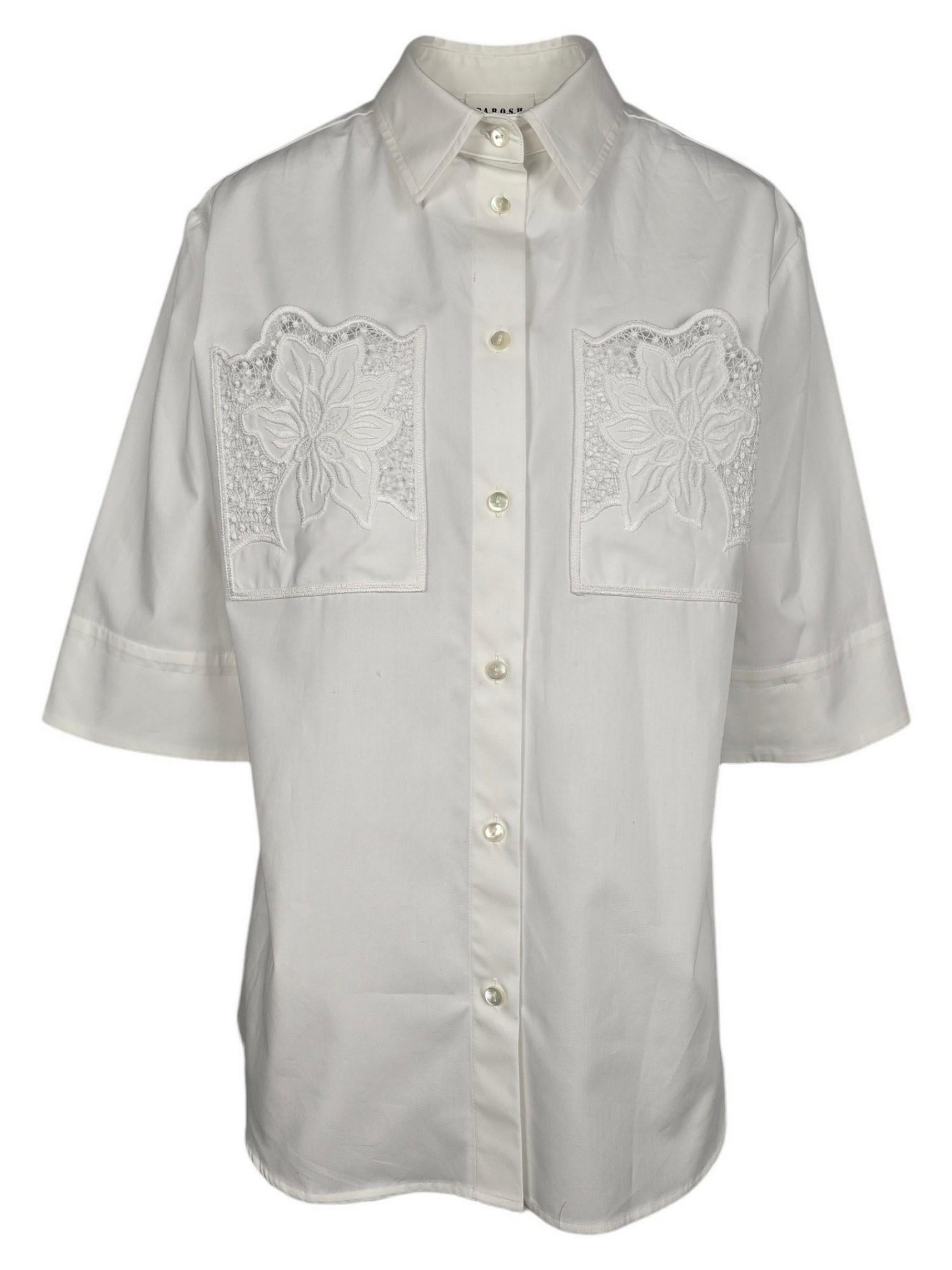 camicia donna bianco con tasche ricamate 