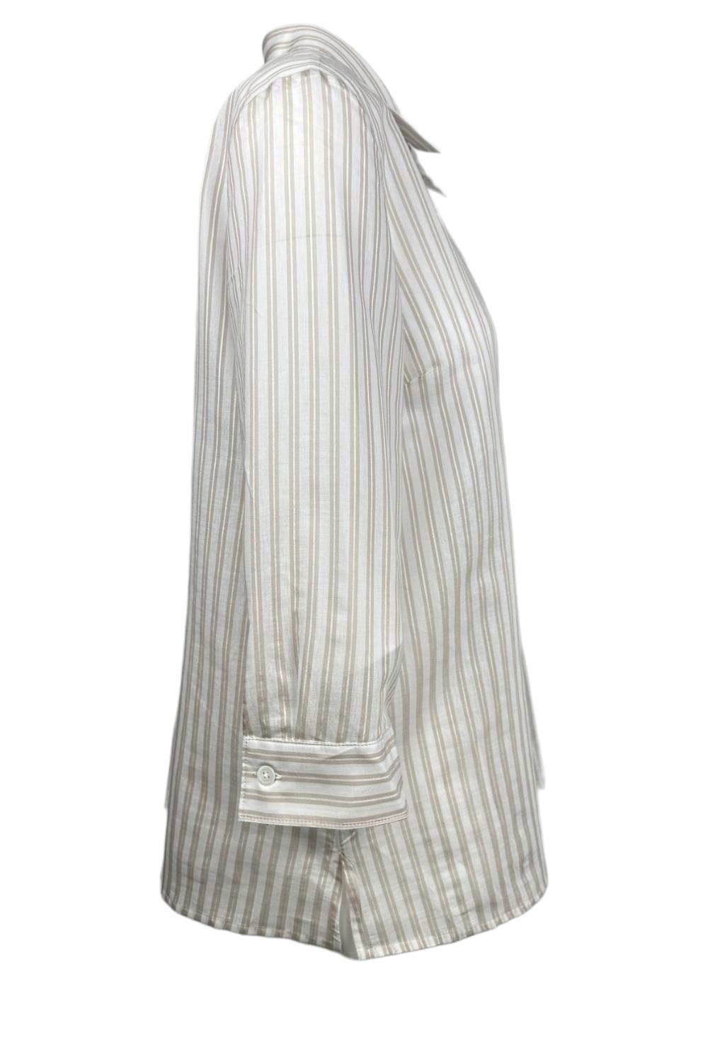camicia donna con righe cangianti bianca e  beige 