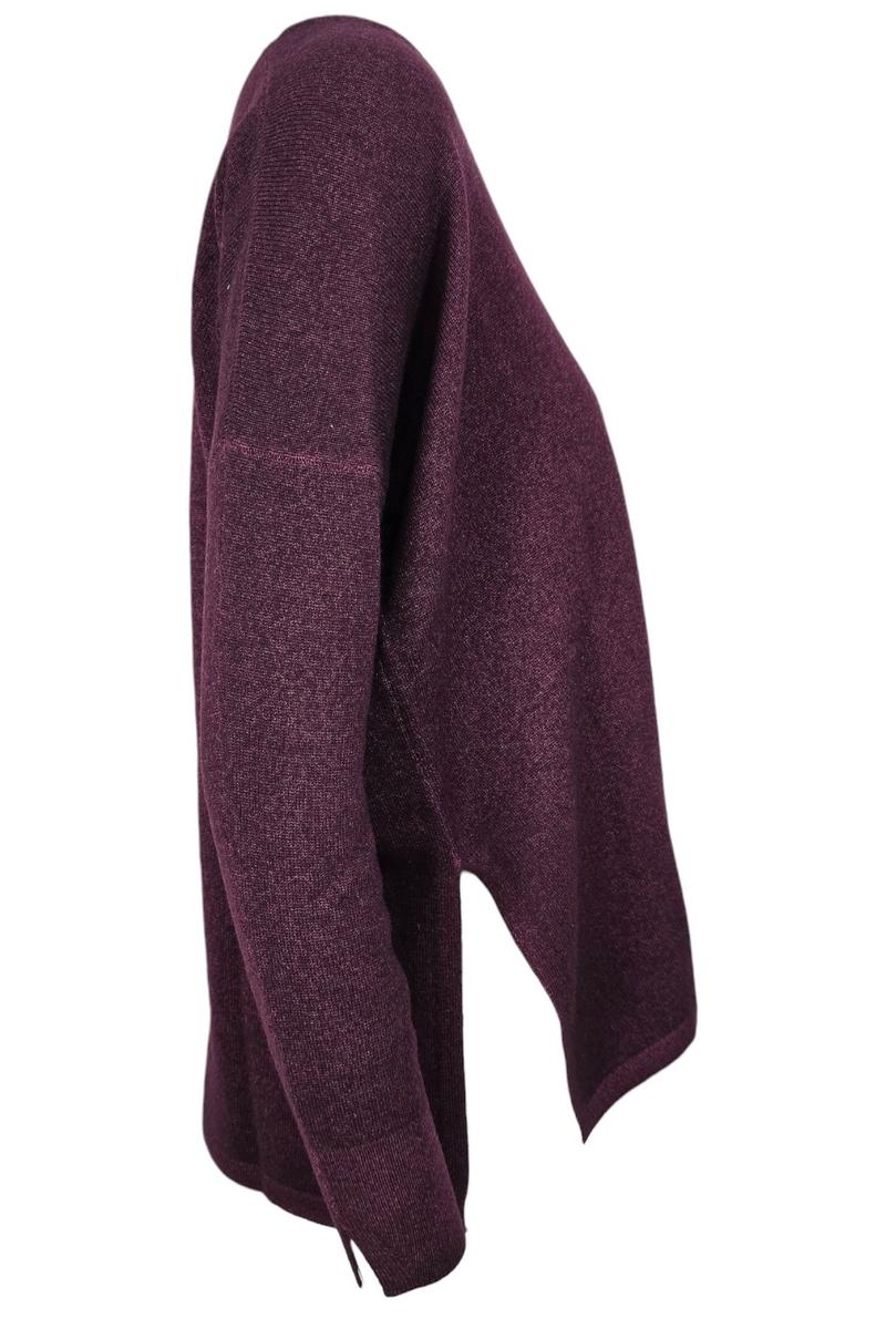 maglia donna over scollo a v sovratinto melanzana. 