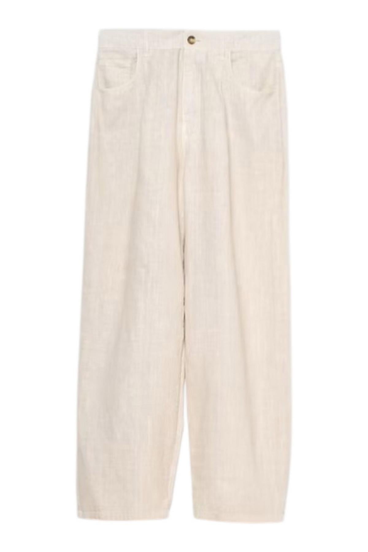 pantalone donna barrel in lino sabbia 