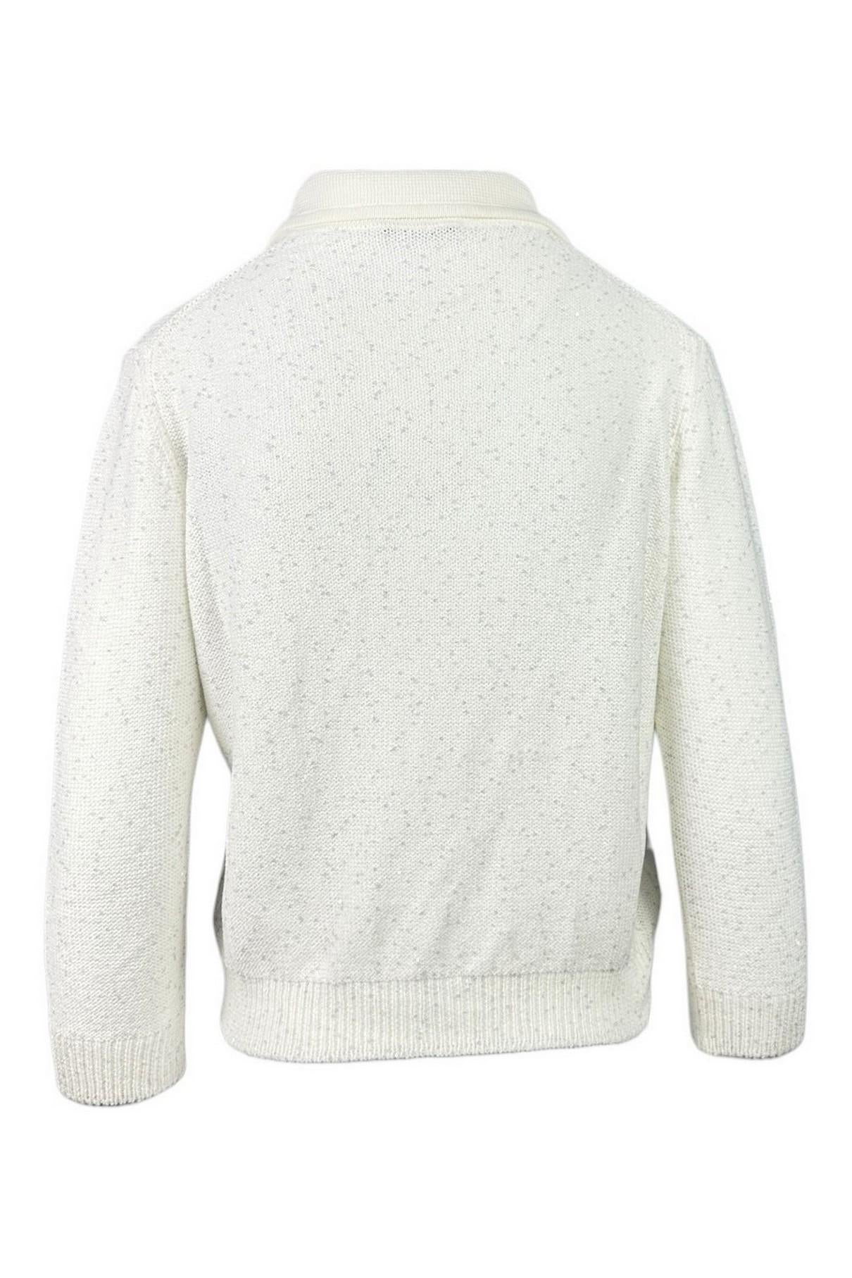 cardigan donna modello polo con paillettes bianco 