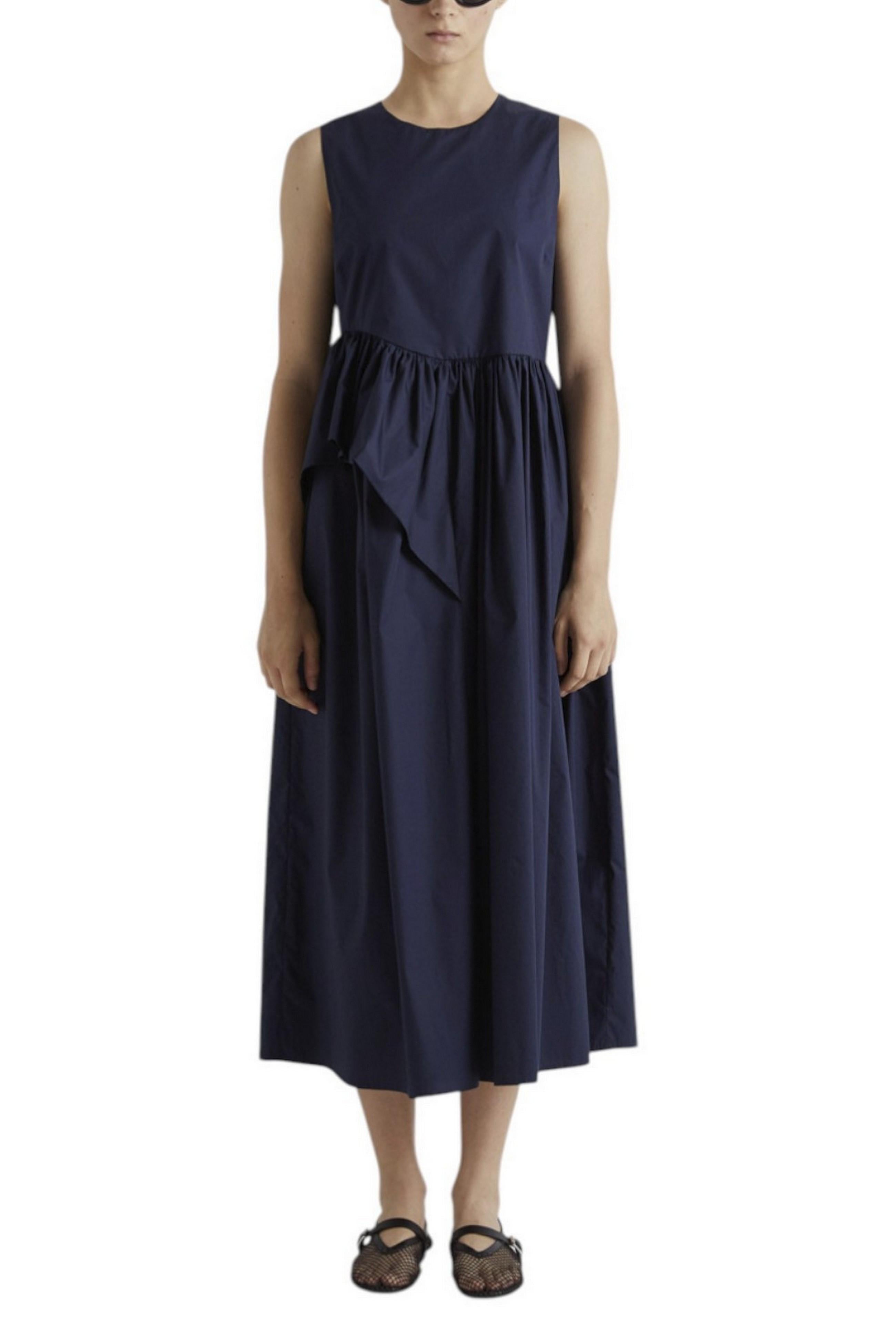 abito donna in cotone con ruches blu 