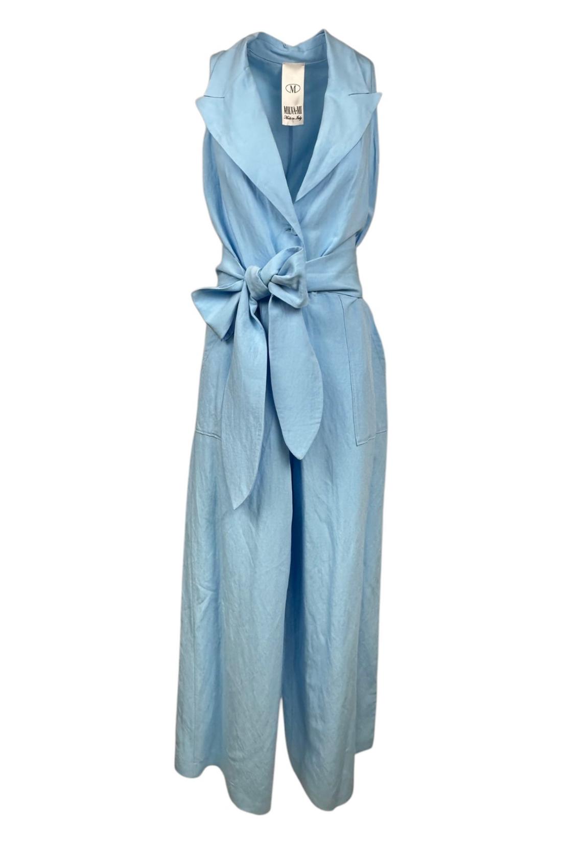 tuta donna in lino azzurro 