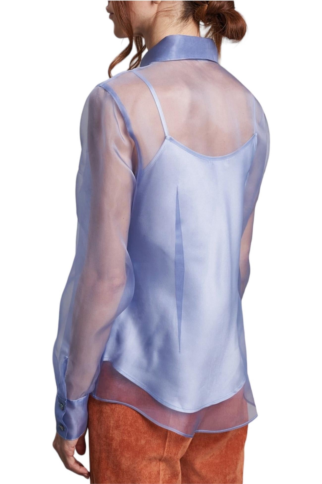 Camicia donna in organza con top in raso azzurro 