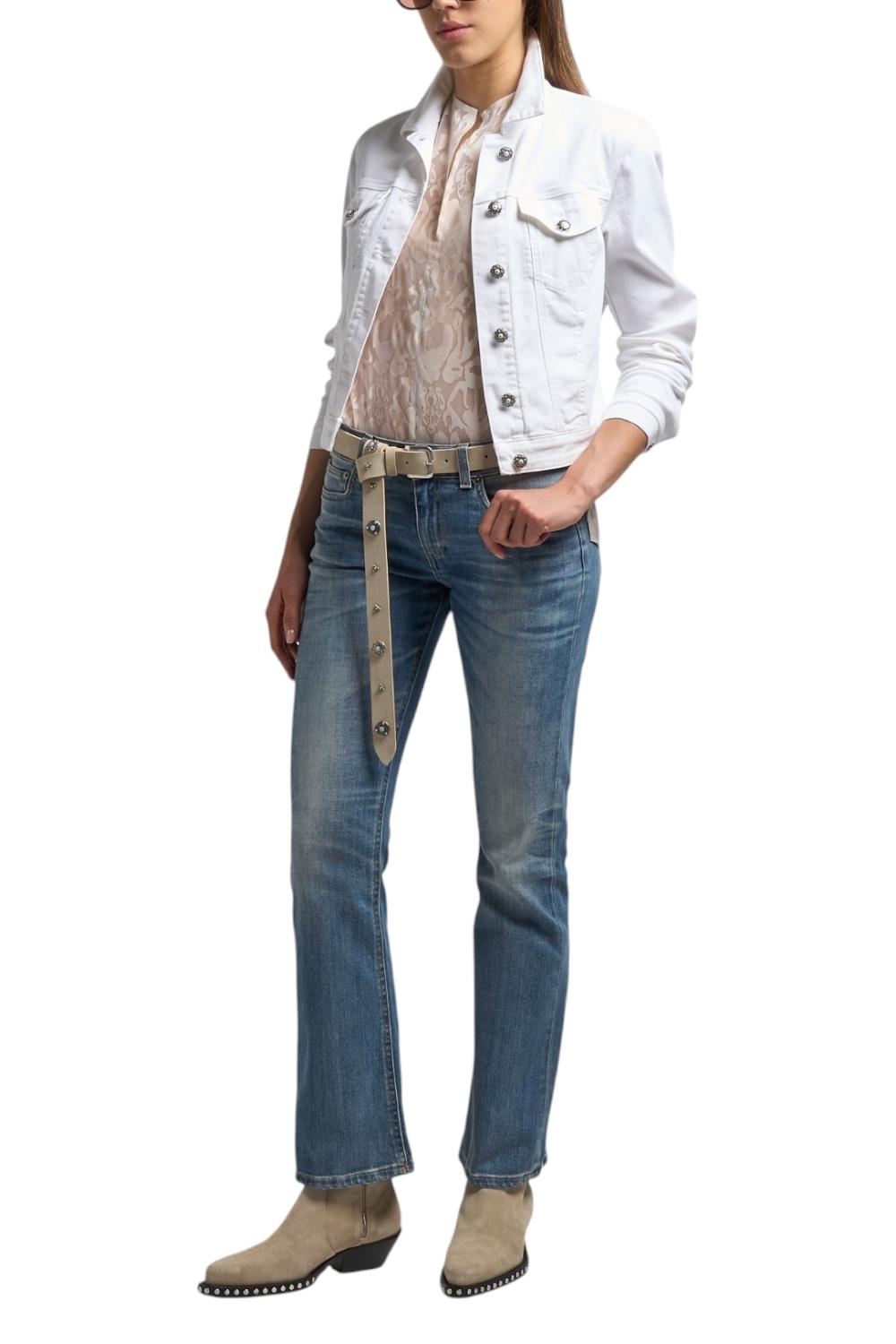 giubbotto donna in denim con bottoni gioiello 