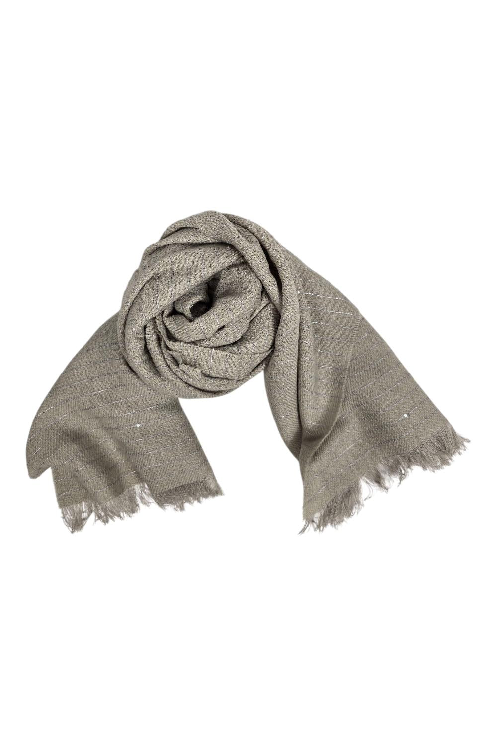 sciarpa donna gessata con micro paillettes beige 