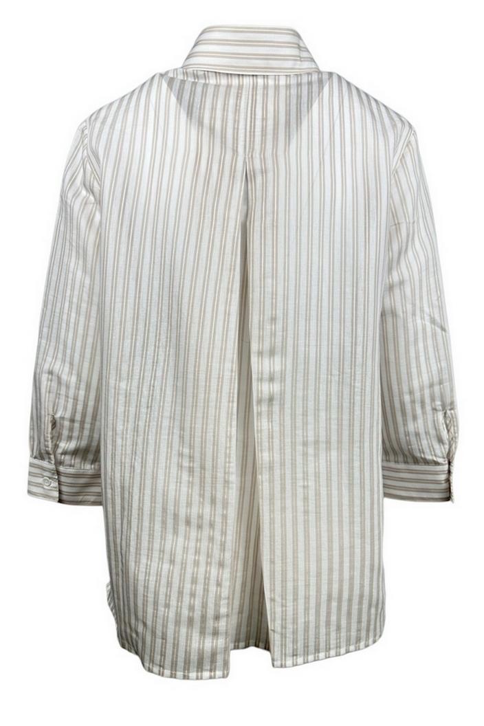 camicia donna con righe cangianti bianca e  beige 
