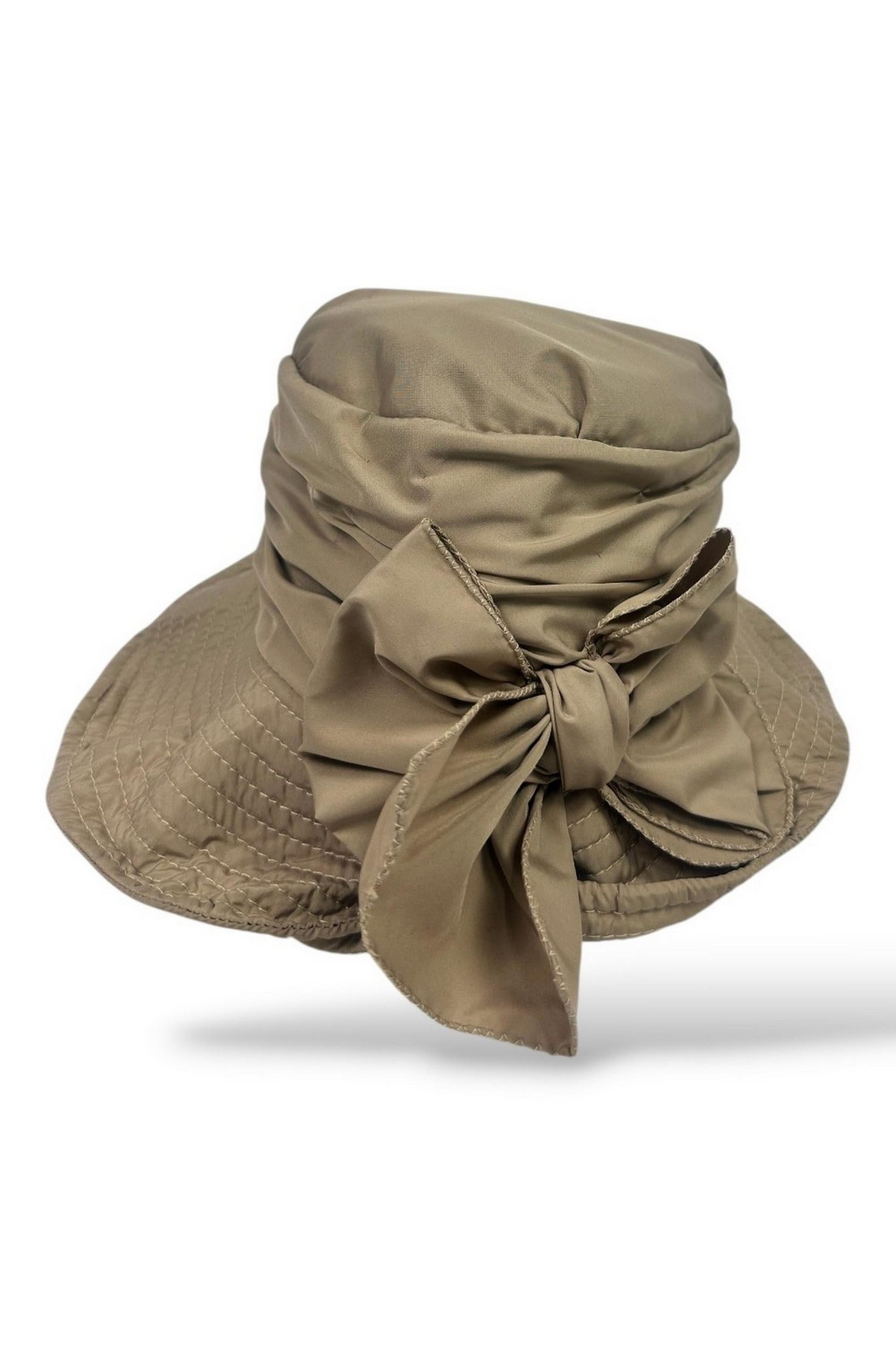 cloche donna in nylon sabbia con fiocco 