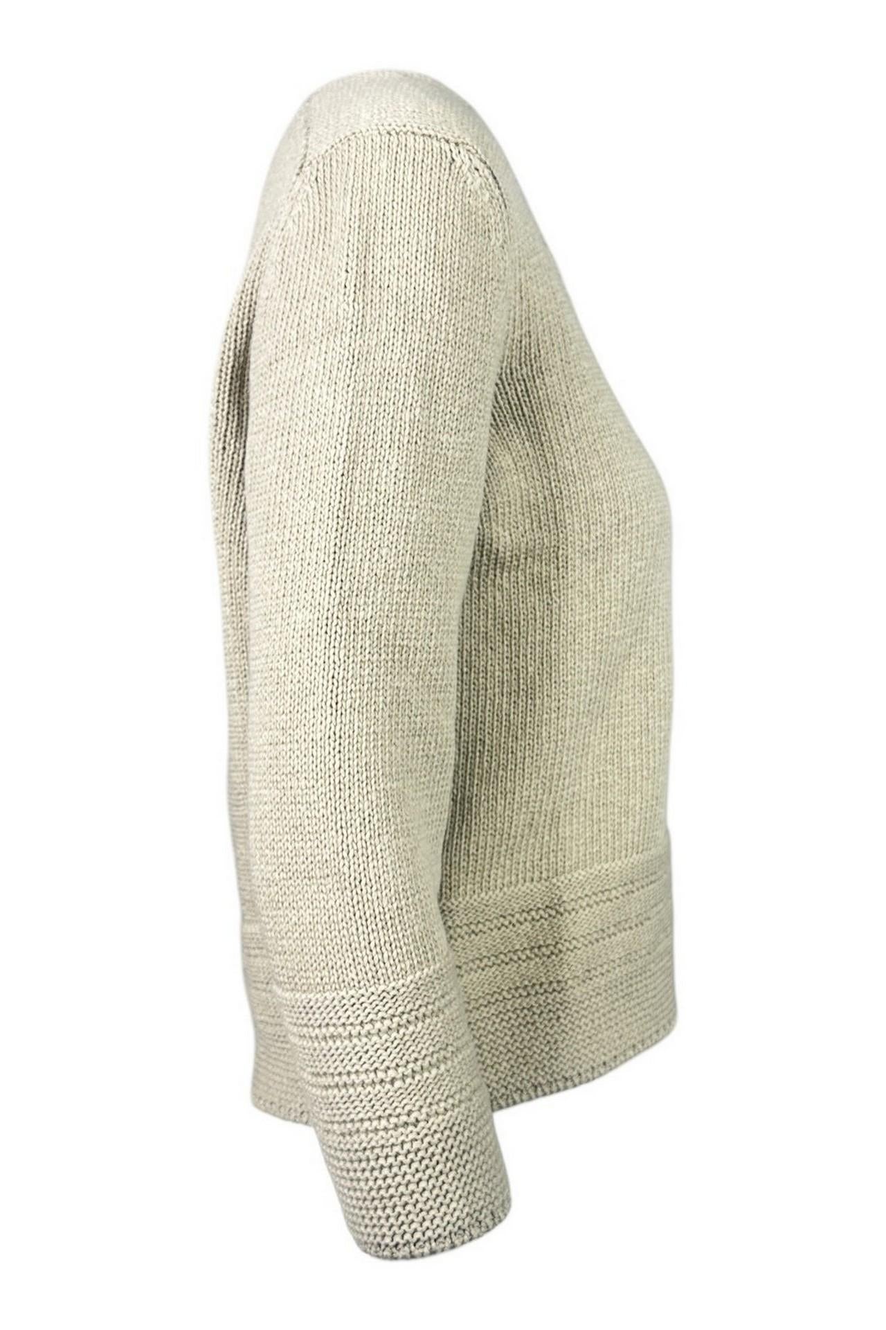 scollo a v donna in cotone con bordo lavorato beige 