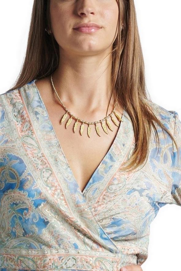 collana donna con piume oro 