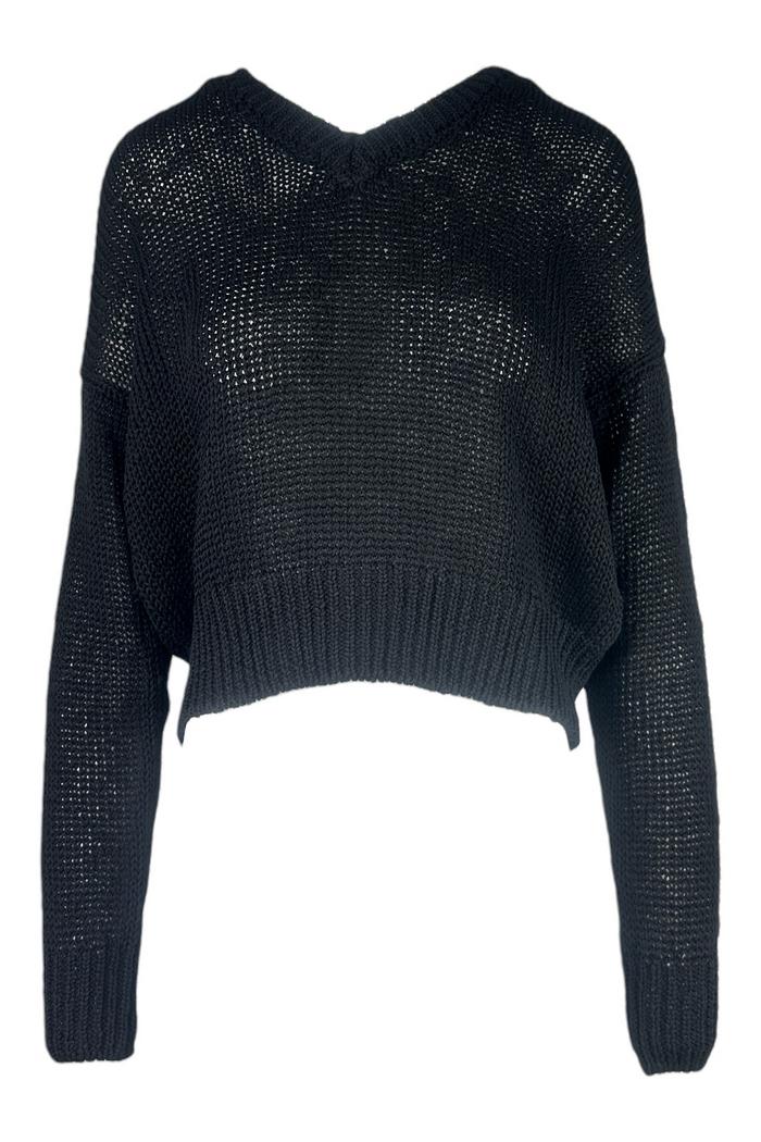 maglia donna in lino scollo a v nera 