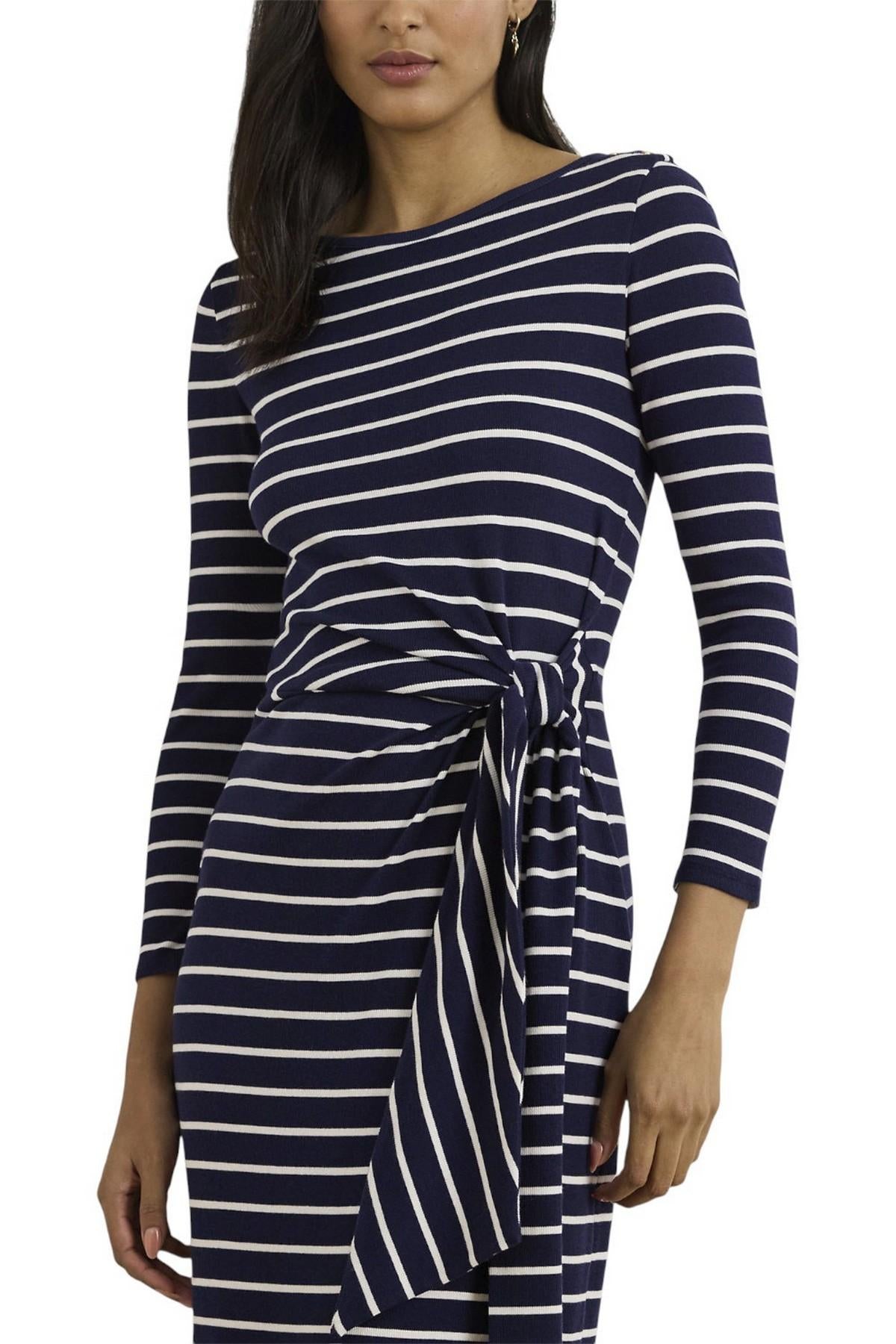abito donna a righe blu e bianco con nodo 
