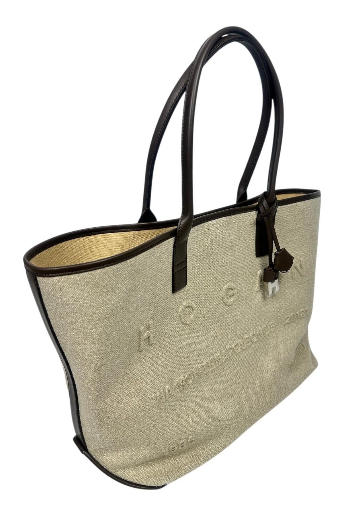 borsa donna in canvas beige e marrone 