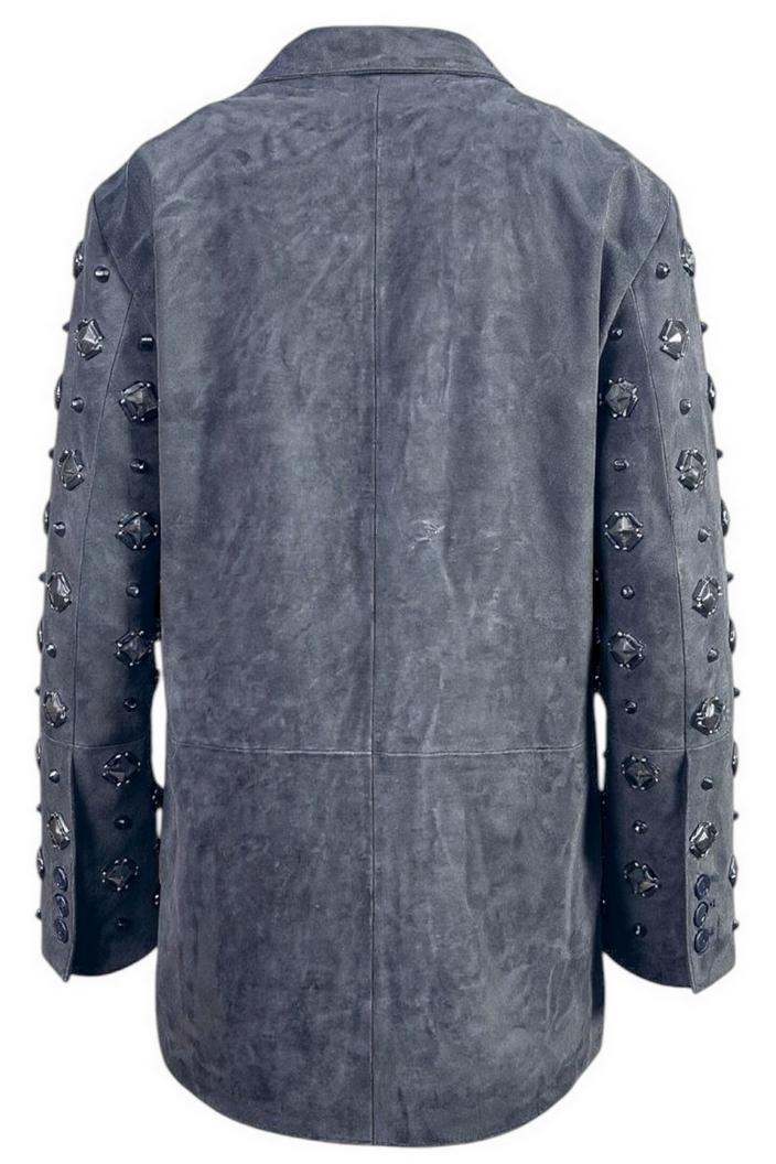 blazer donna in camoscio grigio con applicazioni 
