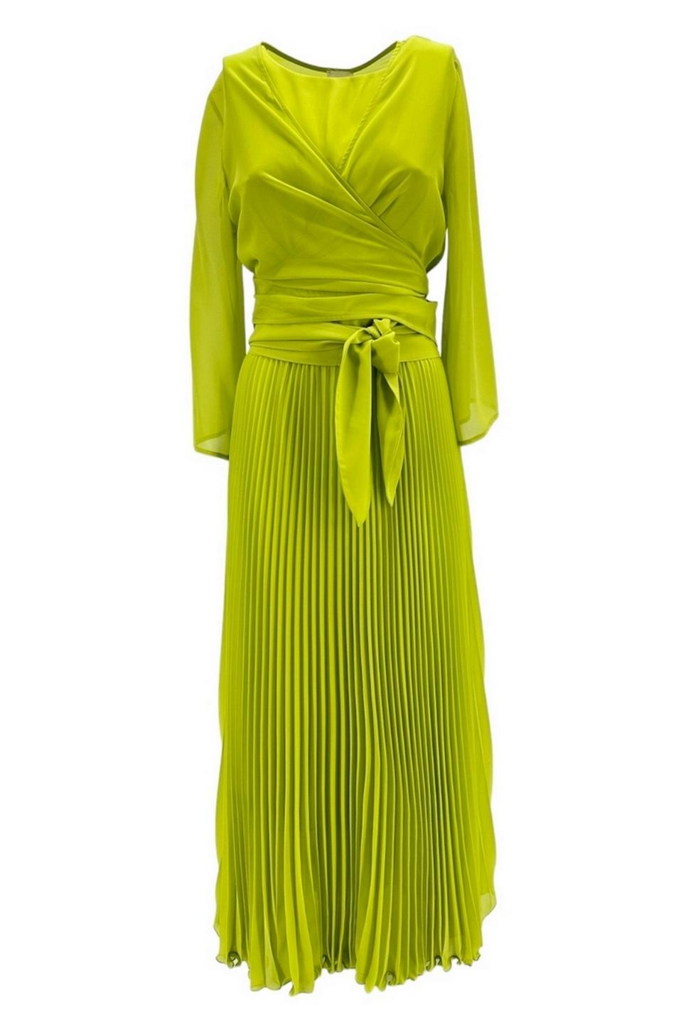 abito donna in chiffon lime con gonna plissettata 