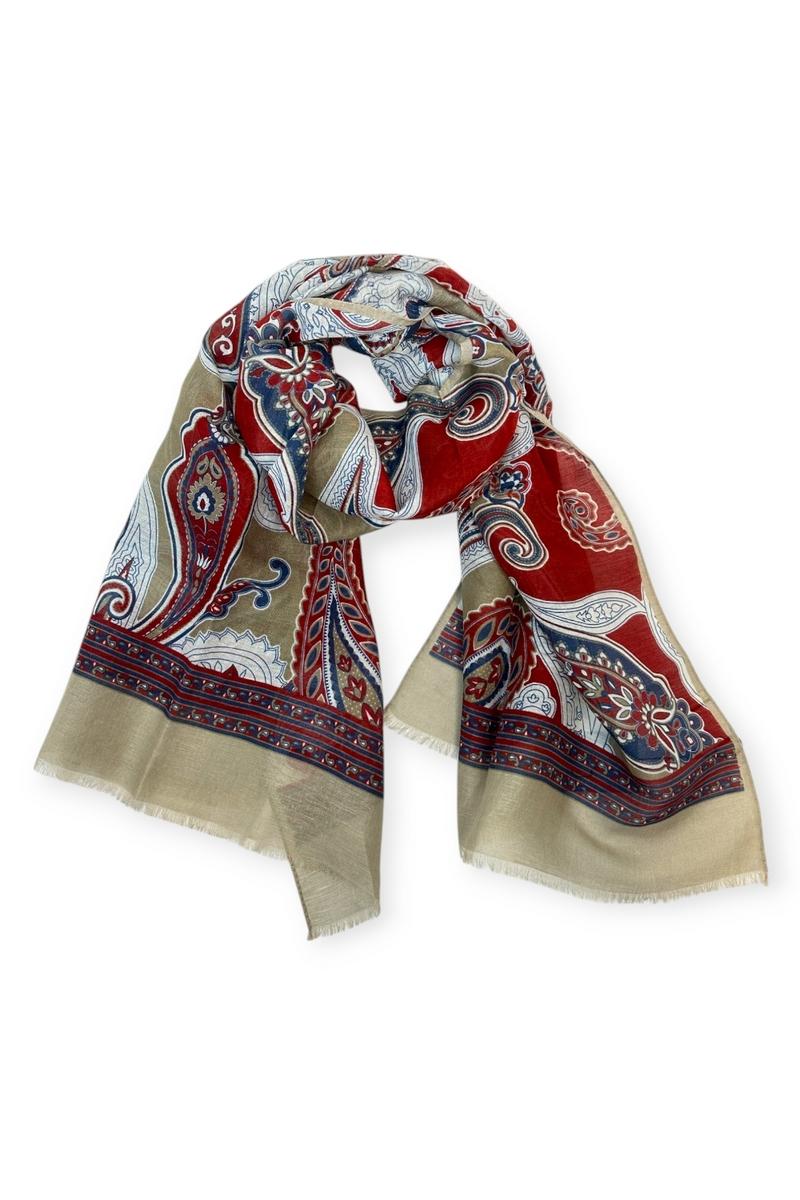 sciarpa donna fantasia paisley blu e rosso 