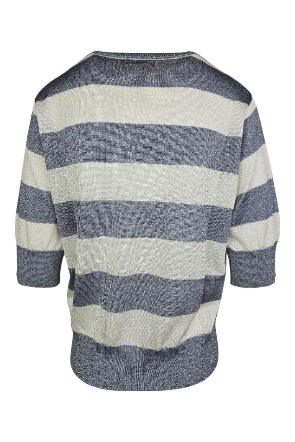 Maglia donna a righe con lurex bianco e azzurro 